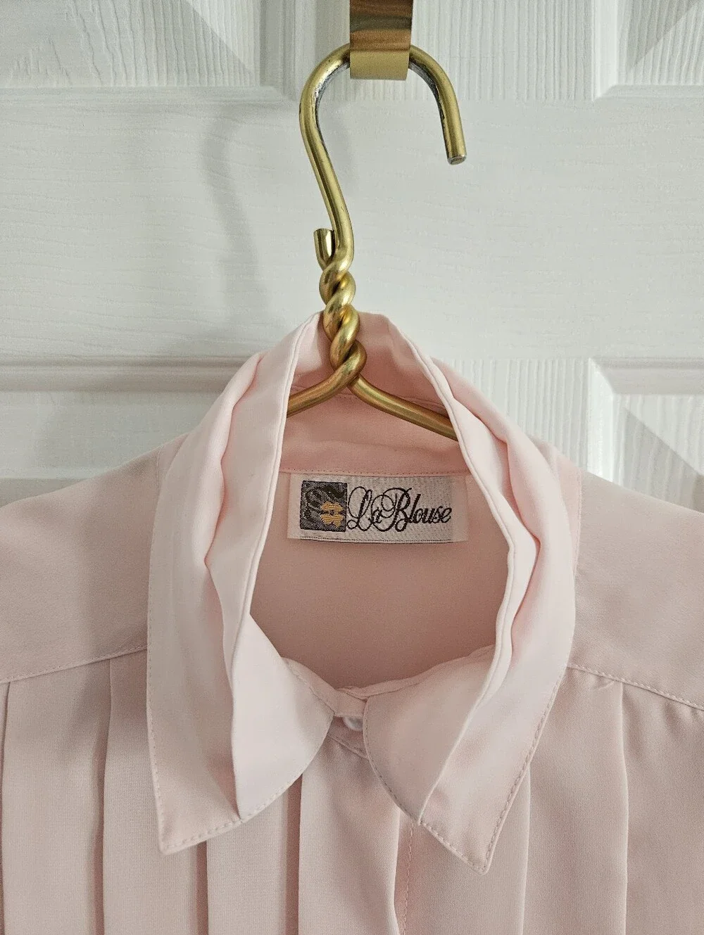 Vintage La Blouse Soft Pink Pleated Button Front Blouse Top - Picture 3 of 11